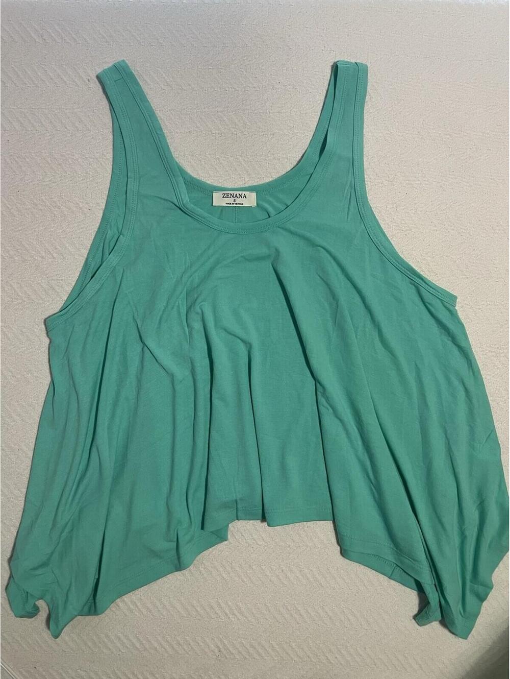 ZENANA Women's Green Jersey Stretch Tank Top oversized shark bite ￼Size S